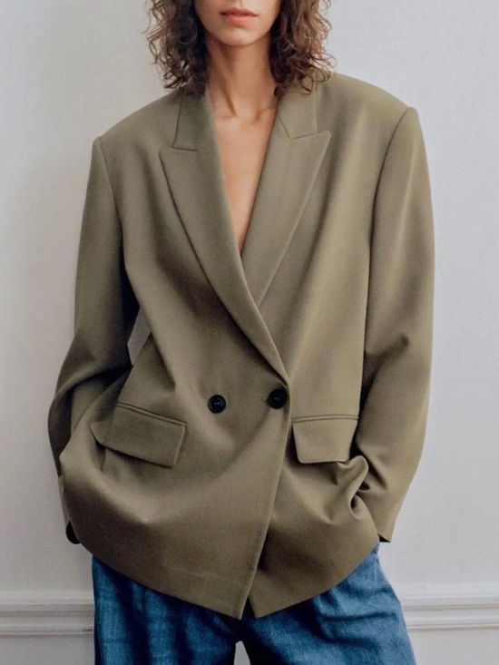 Zara Jackets & Blazers - Zara Green Oversized Double Breasted Blazer SZ L EUC